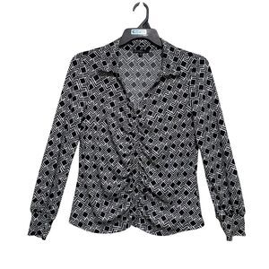 3/$30 Studio By JPR Blouse Top Womens Size Medium Black & White Long Sleeve